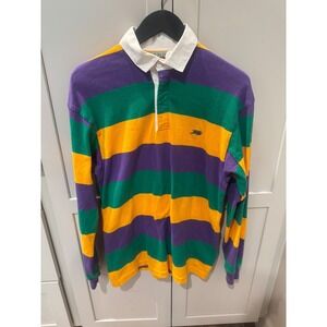Vintage Perlis Mardi Gras Rugby Shirt Mens XS Purple Gold Striped Made in USA